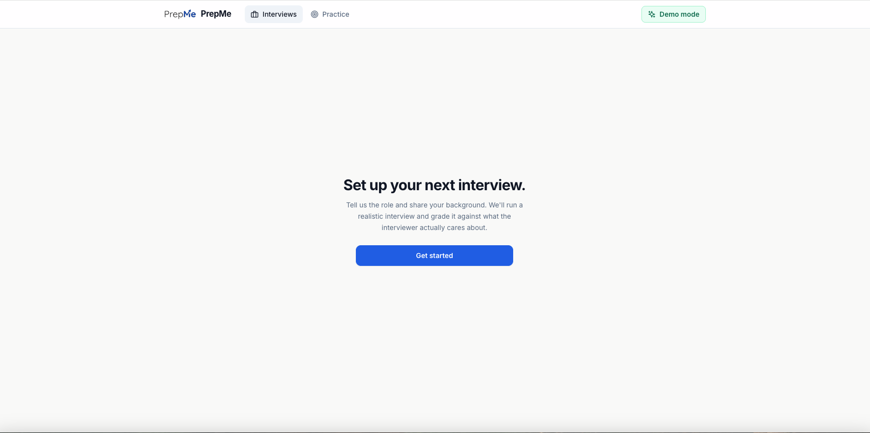 PrepMe interview platform dashboard and setup workflow